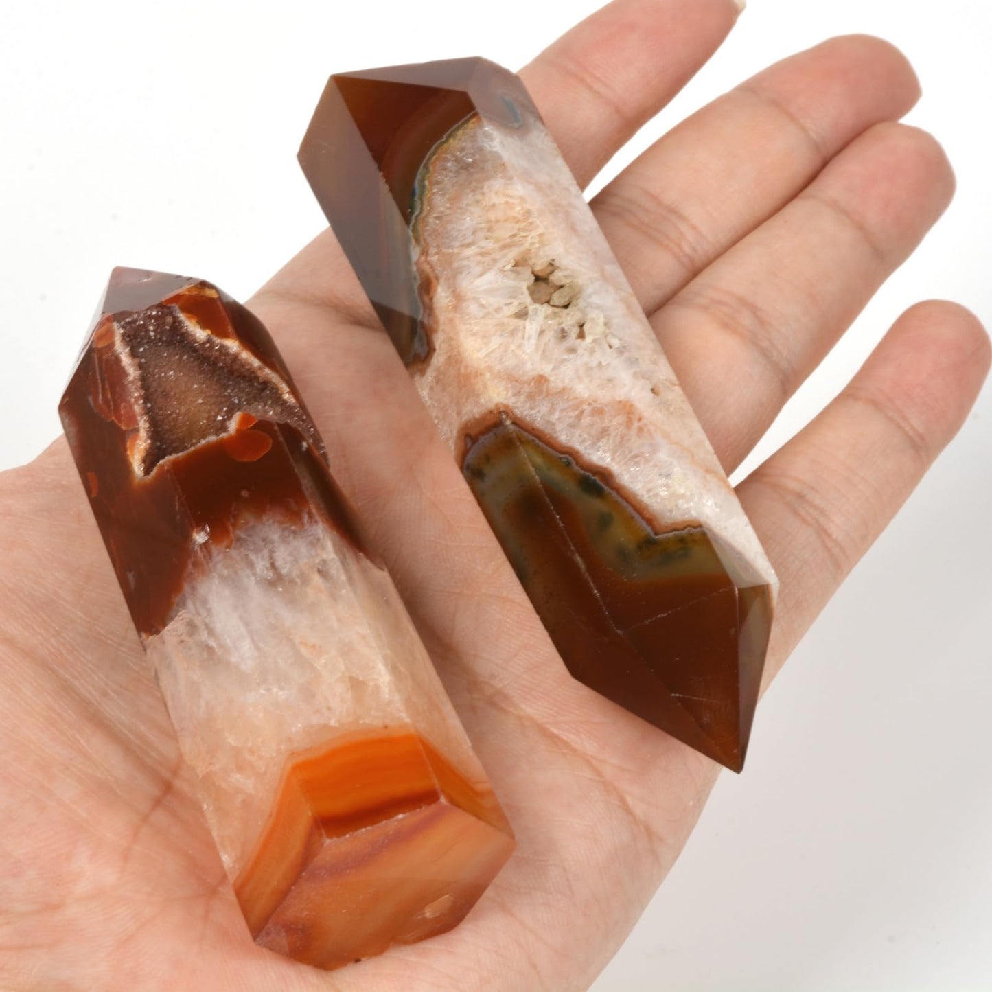 Large Red Drusy Druzy Agate Gemstone Crystal Pointed Hexagonal Tower Reiki Chakra Faceted Prism Wand Stone Home Decor