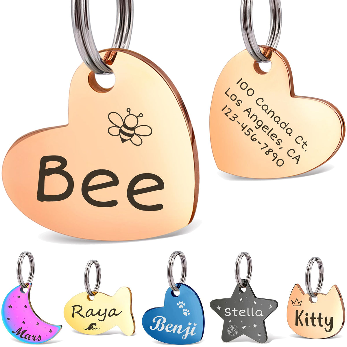 Anavia Small Size Dog Cat ID Tags, Small/XS Personalized Color Plated Stainless Steel Puppy Kitten Name Tags, Customized Engraved Nameplate Pet Collar Tag (Blue, Star)