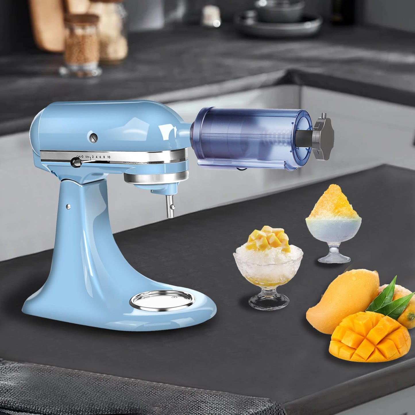 Shaved Ice Attachment for Kitchen Aid Stand Mixer - Snow cone Machine, Shaved Ice Maker,Snow Ice Machine，Include 8 Ice Molds, Fit for All Kitchen Aid Mixer