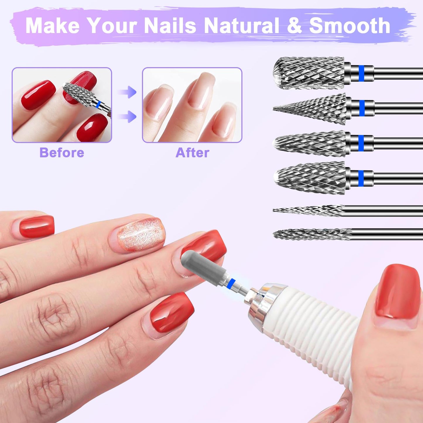 Diesisa 6 Pack Nail Drill Bits for Acrylic Nails, 3/32" Shank Drill Bits for Nails Professional Electric Cuticle Drill Bit, Cuticle Cleaner Nail Gel Polish Remover Tool for Home Salon Nail Bits-Blue