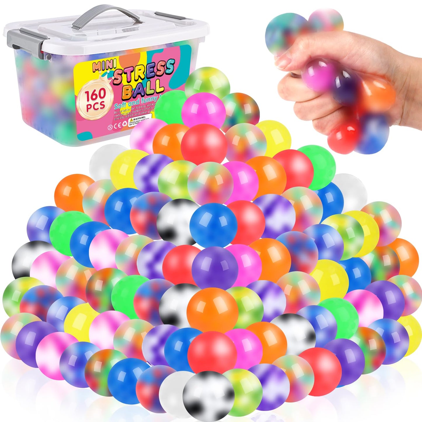 BESNEL 160 Pack Stress Balls for Adults, Bulk Squishy Ball, Stress Balls Set, Anti-Anxiety Easter Stress Relief Fidget Balls