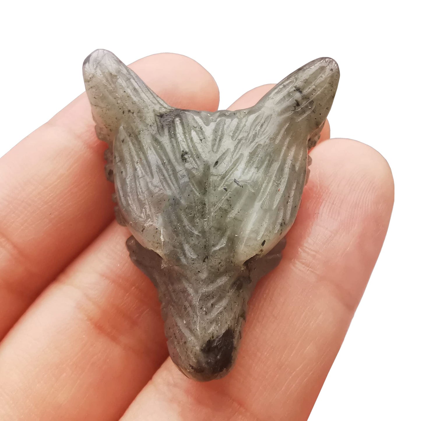 Bacatgem Natural Moonstone 1.37 inchs Wolf Head Pocket Crystals and Healing Stone Figurine,Haped DIY-Jewelry Pendant