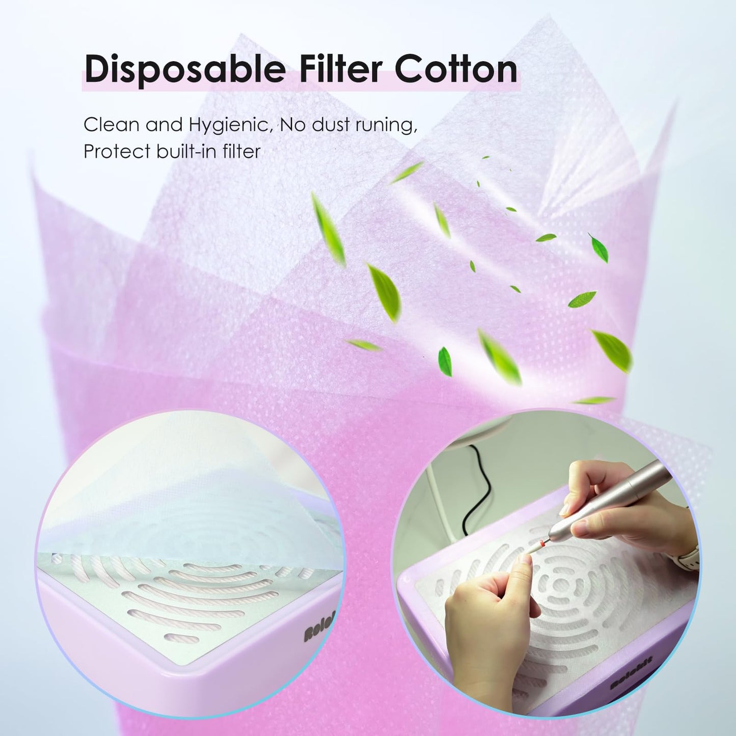 Nail Dust Collector with Lamp&50pcs Disposable Filter&Dusting Brush, Electric Nail Vacuum Cleaner Dust Fan Suction Machine for Manicure Acrylic Gel Nails Polishing, Low Noise, Salon Home