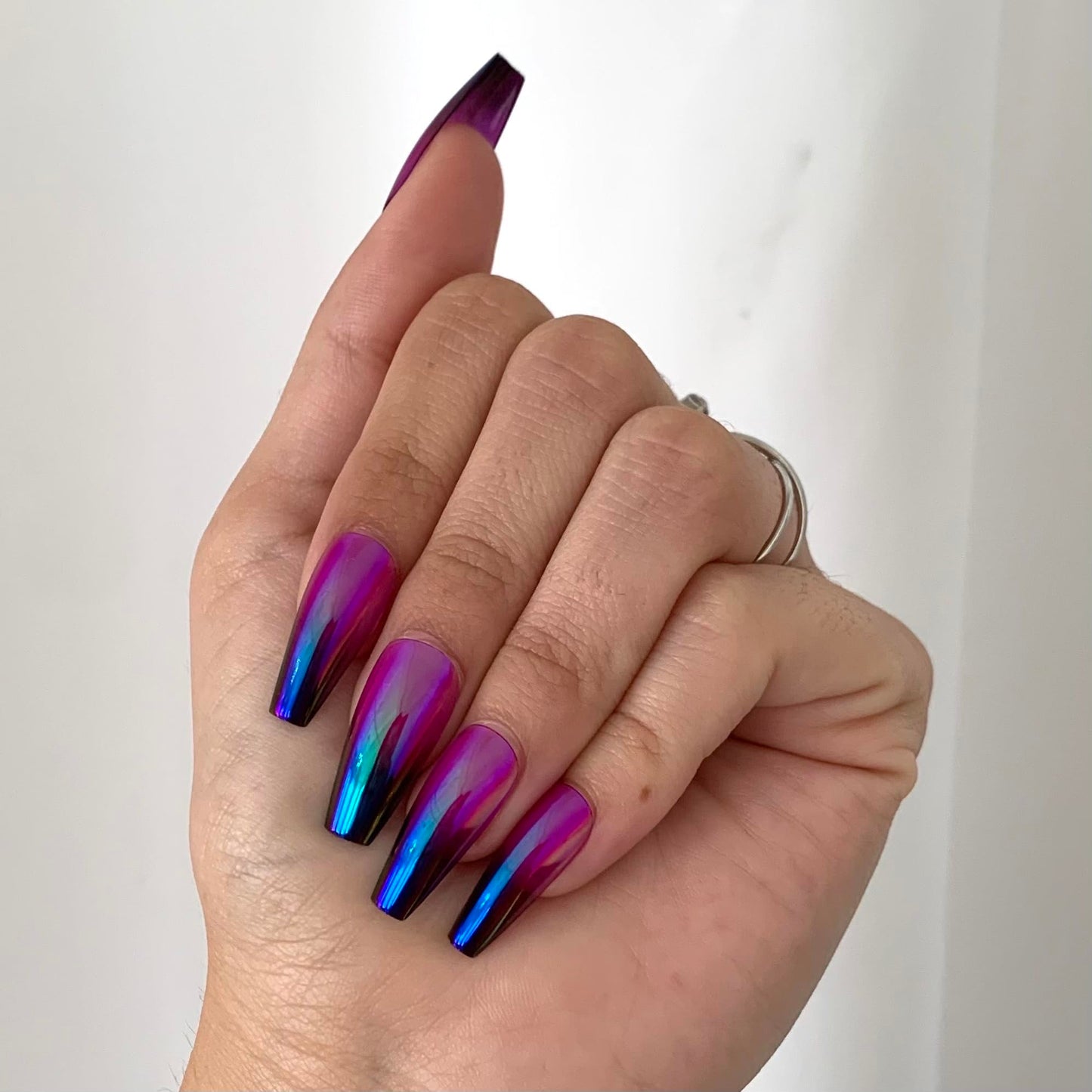 ALIEN BABE Press-On Nails by Lavaa Beauty | Blue Purple Chrome Long Coffin Nails