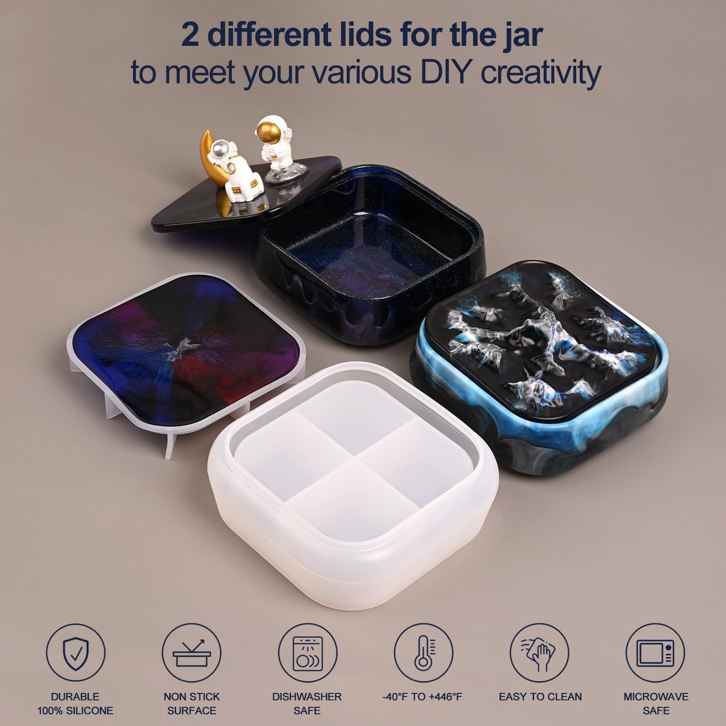 Moukiween Large Storage Box Molds with Lid, Resin Jar Mold, Silicone Box Mold for Storage Jewelry Epoxy Casting DIY Crafts