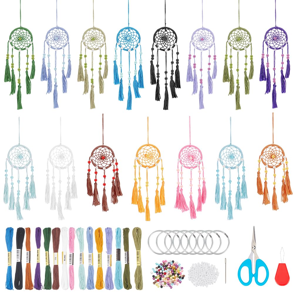 INFUNLY 15PCS DIY Small Dream Catcher Kits for Beginners Handmade Dreamcatcher Kit for Starters DIY Mini Hanging Ornament Making Kit for Bedroom Car Mirror Keychain Bag Bohemian Decoration Craft Gift