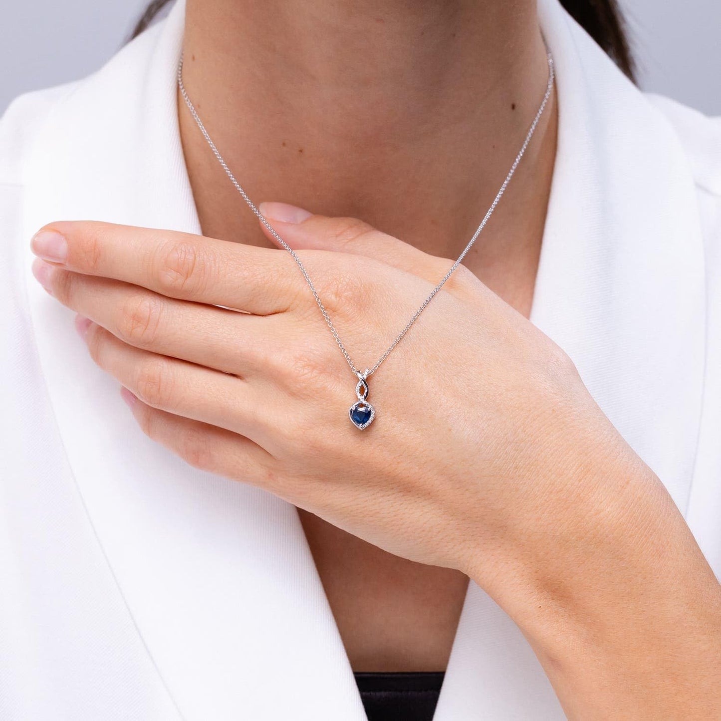 Angara Natural Blue Sapphire Pendant for Women | Heart-Shaped Blue Sapphire Infinity Pendant with Diamond Accents in Sterling Silver | September Birthday, Gemstone Jewelry Gift | AAA | 4mm