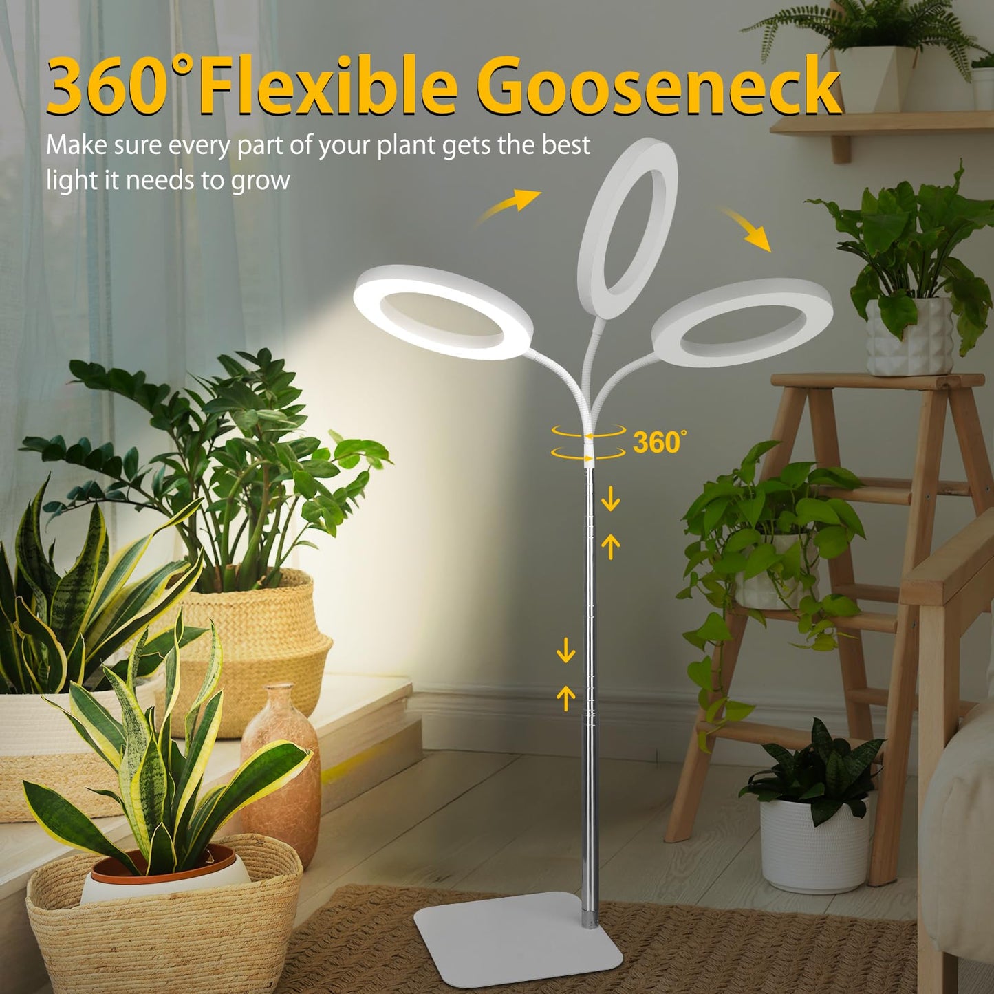 Grow Lights for Indoor Plants - Full Spectrum LED Plant Growing Light with 3H/9H/12H Auto Timer, Height Adjustable (16-67"), 3 Color Modes, 10 Dimming - Sun Lamp for Large Tall Small Plant- White