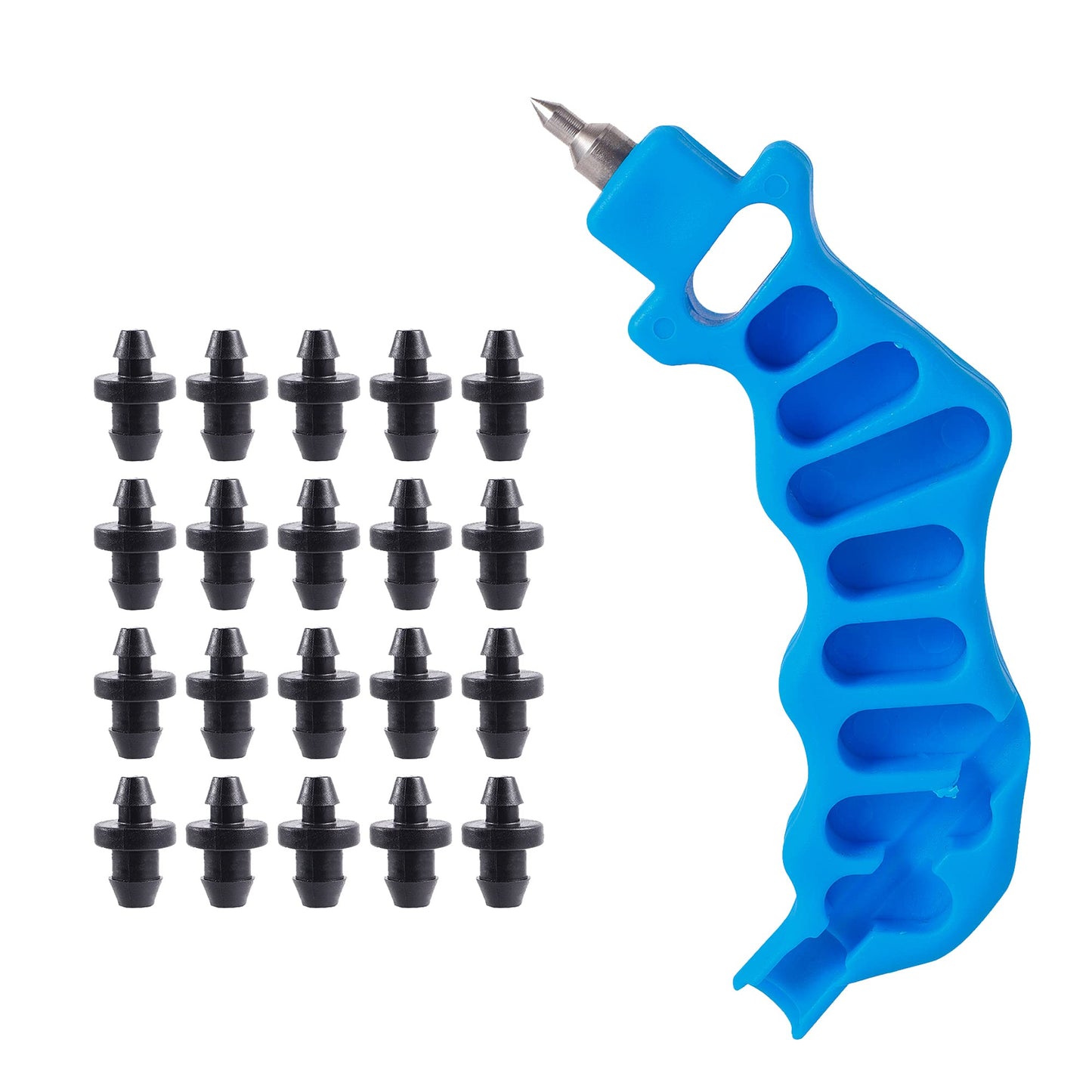 FOGWOWO 2-in-One Drip Irrigation Tubing Hole Punch with 20 pcs Plugs,Drip Irrigation Tool Used for 1/4 inch Fitting and Emitter Insertion,1 Pcs-Blue