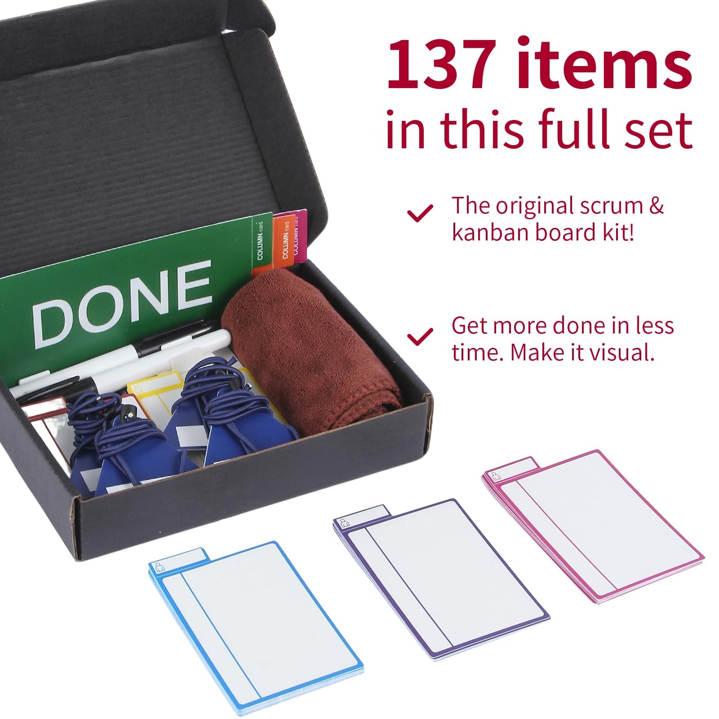 Scrum Board Tool Kit Magnetic Kanban Board, Office Task Management System with to Do, Doing, Verify, Done Columns, 4-Column Workflow Board for Project Planning