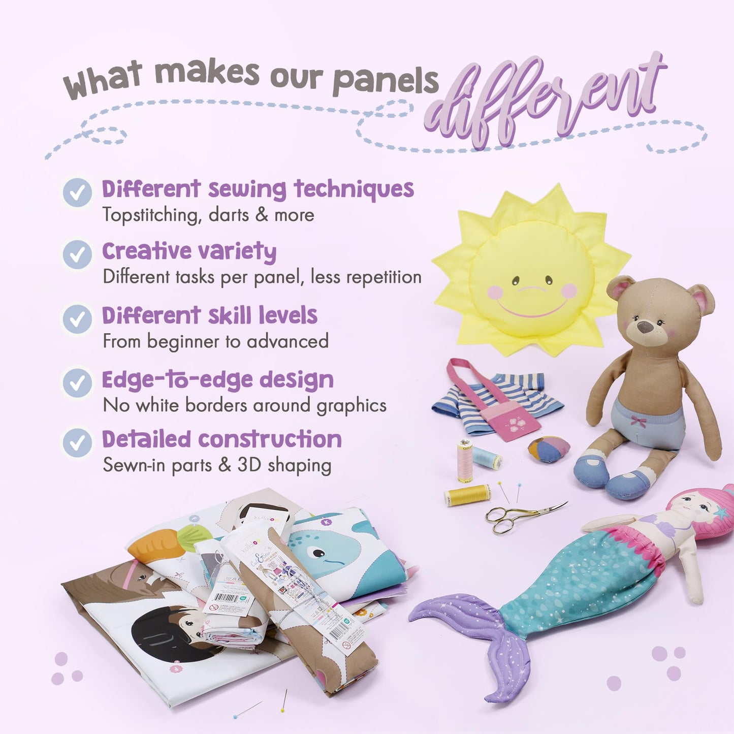 Doll Sewing Panel for Intermediate Skills - with Video Instructions - Cut & Sew Fabric Panel Doll with Clothes: Dress Me Bestie Bibby Bunny