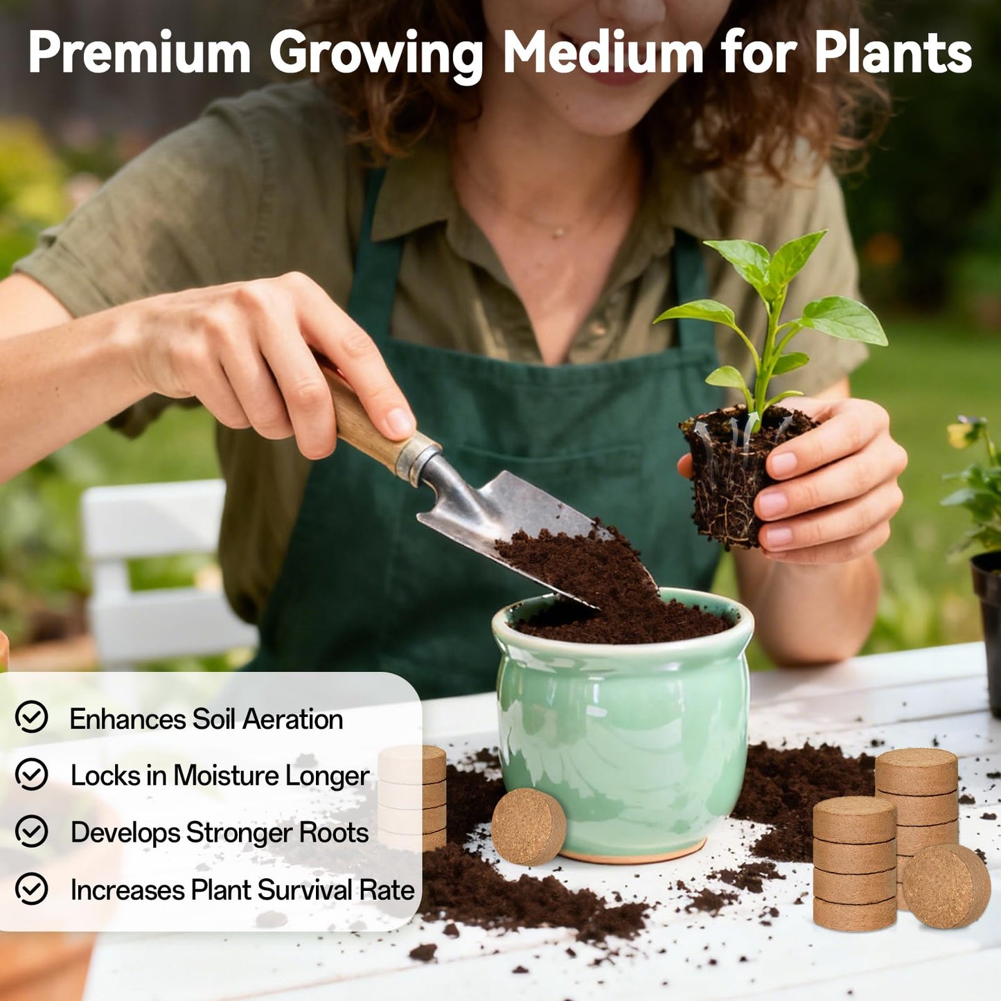 ZeeDix 100 Pack 30mm Organic Coco Coir Seed Starter Pellets, Compressed Coconut Fiber Seed Starter Soil Discs Potting Soil Mix for Indoor Outdoor Plants, Herbs Houseplants Bonsai Vegetables Flowers
