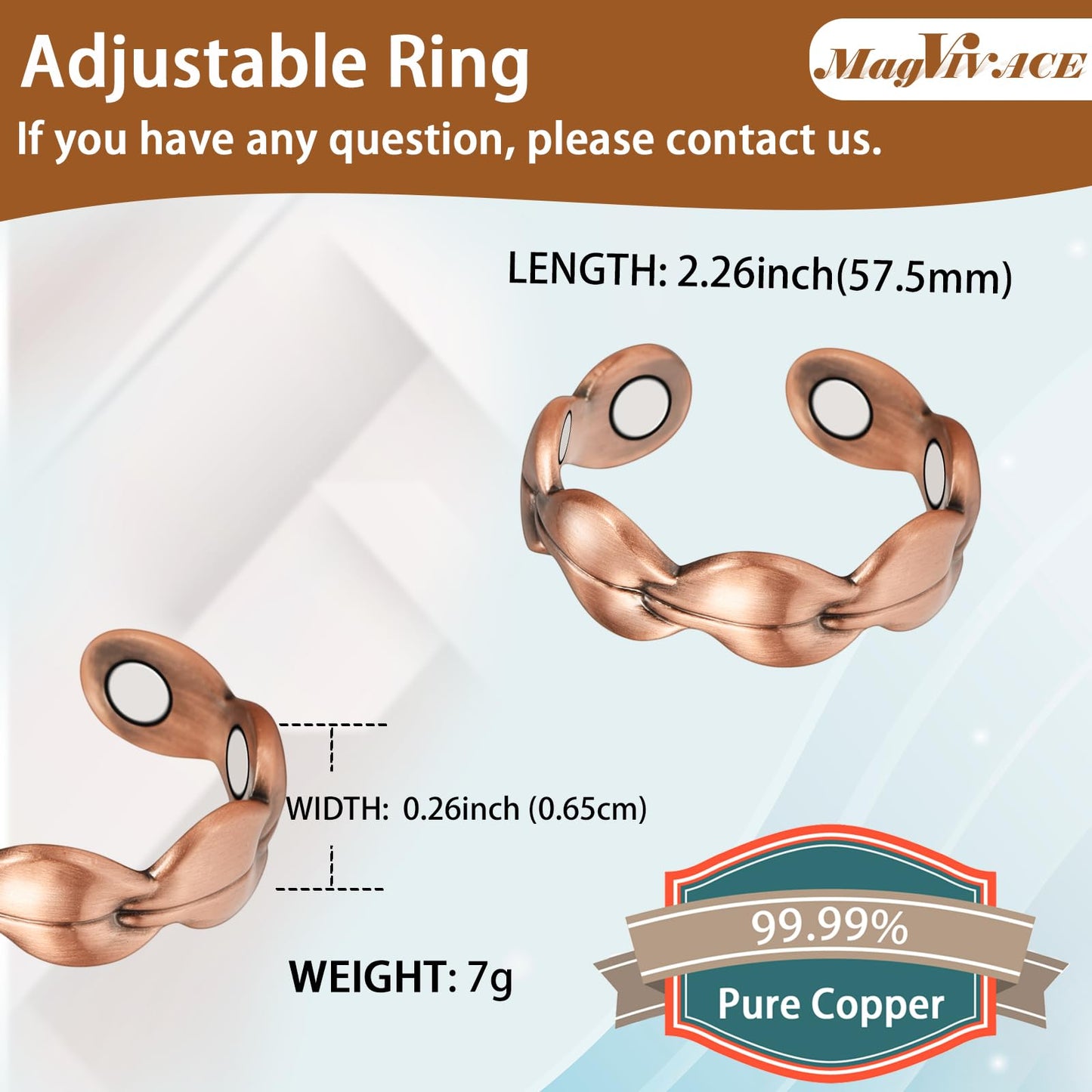 MagVIVACE Pure Copper Ring for Women, Magnetic Rings with Magnet,Jewelry Gift (copper ring 2A)