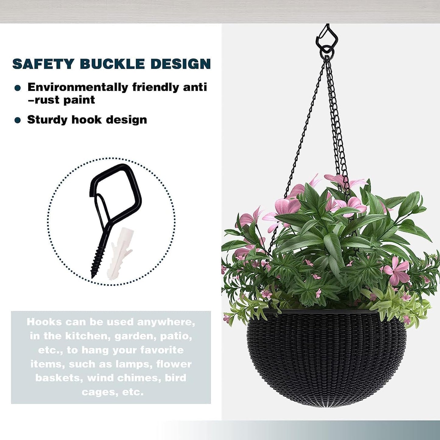 Ticway 20 PCS Q-Hanger Hooks for String Lights, Ceiling Hooks for Hanging Plants, Wind Chimes, Bird Feeders, Lanterns, Christmas Decorations (Square Hanger) Black