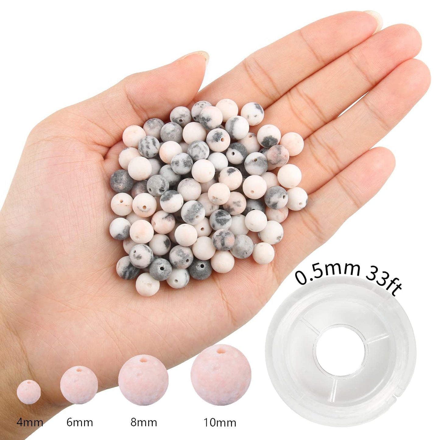 NITOPUPU 100Pcs 10mm Natural Matte Pink Zebra Jasper Beads Round Loose Gemstone Stone Beads for Jewerly Making with Crystal Stretch Cord