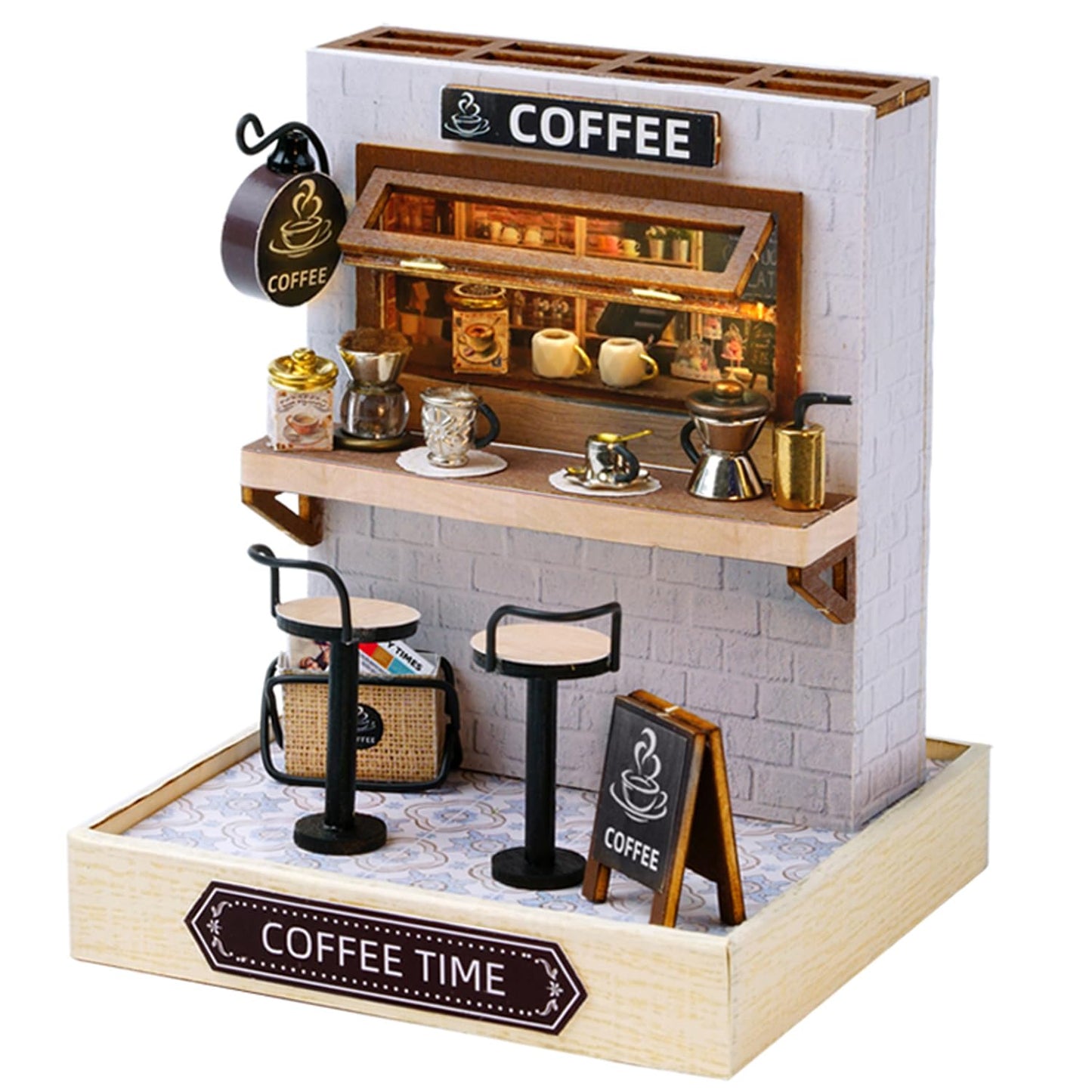 MAGQOO DIY Miniature Dollhouse Kit DIY Miniature House Kit Tiny Mini House Kits with Furniture 1:32 Scale 3D Puzzles(Coffee Time)