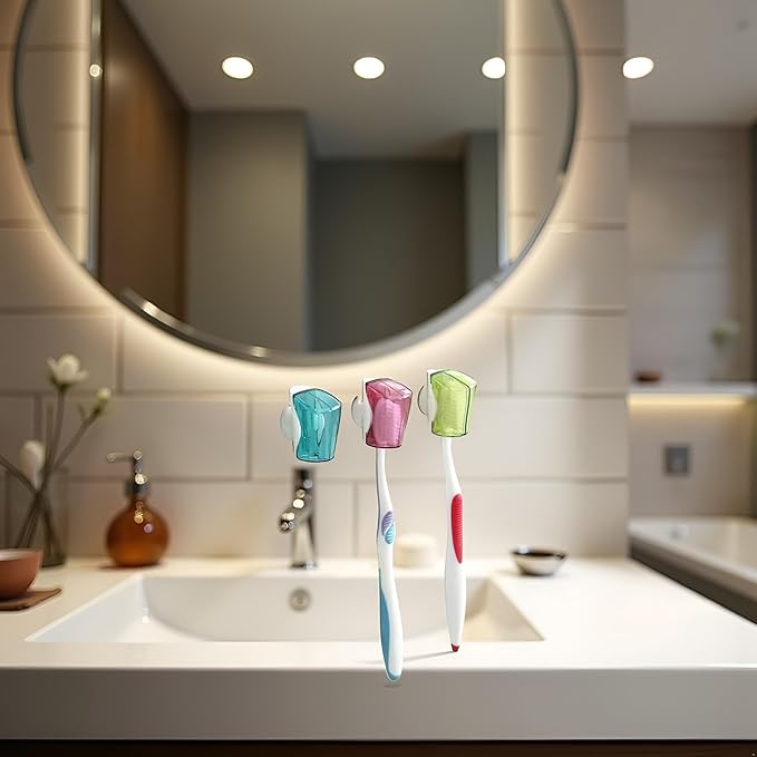 3Pcs Multicolor Toothbrush Holder Travel Toothbrush Head Covers with Suction CupBathroom Wall Mount Suction Cup for Bathroom Portable Wall Mount Toothbrush Holder Rack Dustproof Cap Cover Accessories