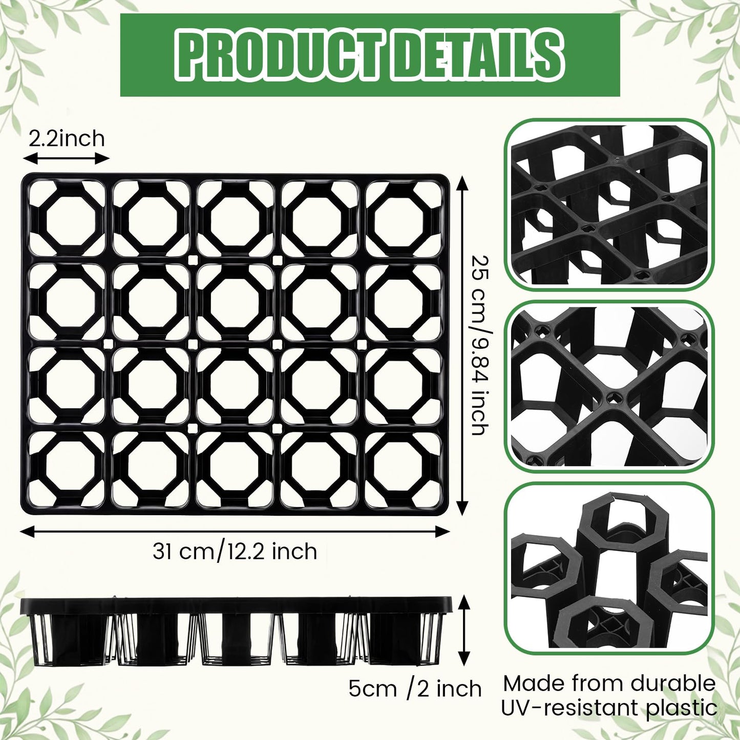 Ferrochef 10 Pack Plant Level Pot Elevator 12 x 9.8 x 2 Inch Plastic Level Potted Riser Heavy Duty Plant Pot Holder UV Resistant for Indoor Outdoor Garden Patio Airflow Root Health, Black