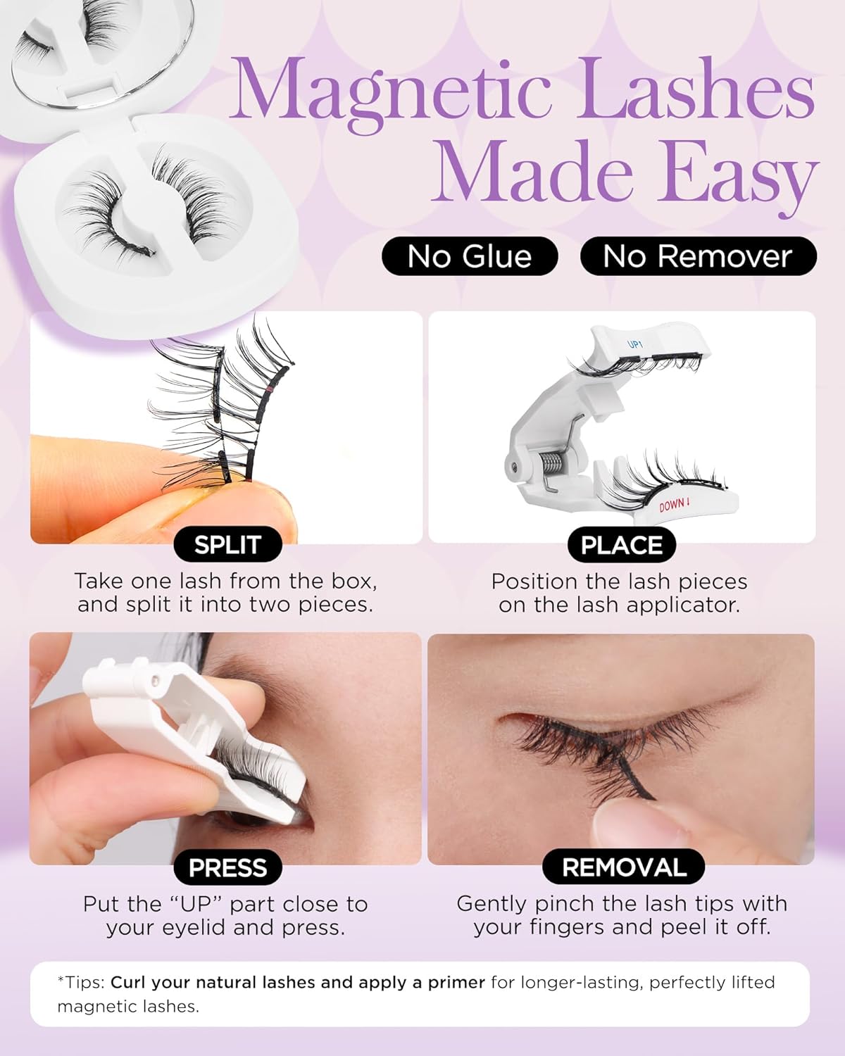 BEYELIAN Magnetic Eyelashes, Soft Natural Look Magnetic Lashes Kit, Magnets False Eyelashes with Applicator Reusable No Glue Needed Eyelashes Kit Easy to Wear and Remove (1 Pair,SME011)