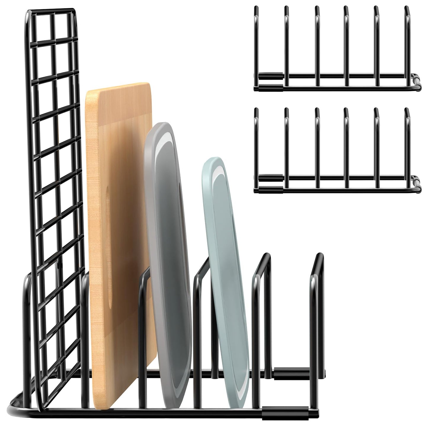 Fikoksol Cutting Board Organizer and Baking Sheet Rack, [2-Pack] Black Heavy Duty Metal Cookie Sheet Organizer for Cutting Board Storage & Plate Holder for Cabinet, Tray Dividers for Cabinets