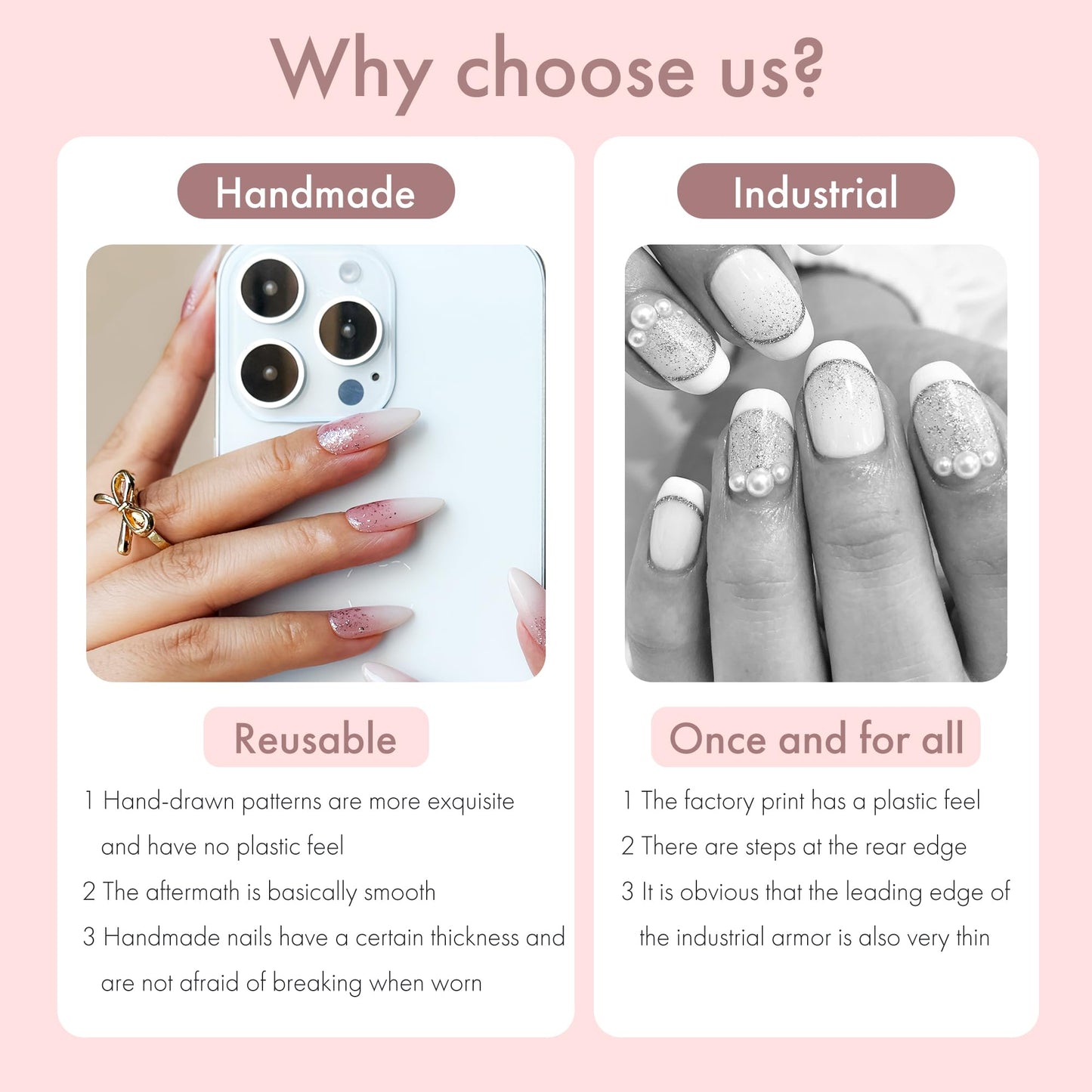 Rosé Sparkle Nude Glitter Press On Nails, 10pcs Elegant Pink Nude Gradient Almond Fake Nails, Soft Glam UV Gel/Acrylic Wearable Nails for Women - 25mm (Multicolor, S)
