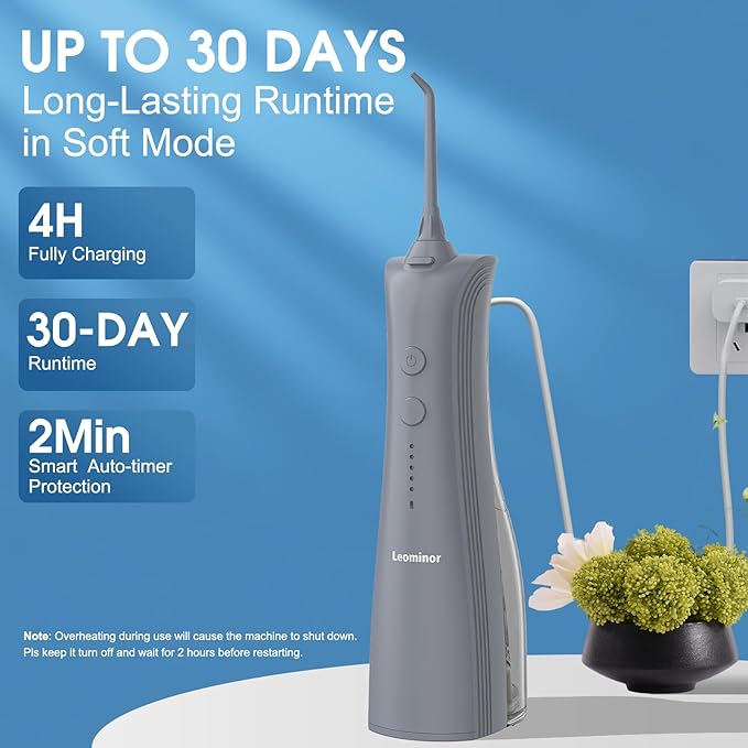 Leominor Water Flosser - 5 Modes Cordless Portable Oral Irrigator, IPX7 Waterproof, Rechargeable Teeth Cleaner Professional Flossing Cleaning Pick for Home Travel (Gray)