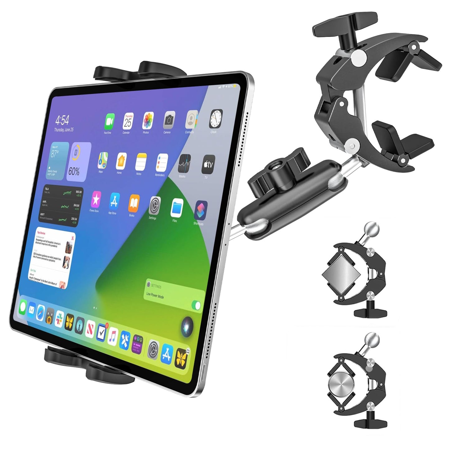 Kolasels Clamp Tablet Holder & iPad Clip for Square and Round Tubes, Heavy Duty Metal Tablet Mount for Golf Carts, Tractor, Excavator, Bulldozer, Loader, Crane, Forklift, Boat, Fit for 4-13" Devices
