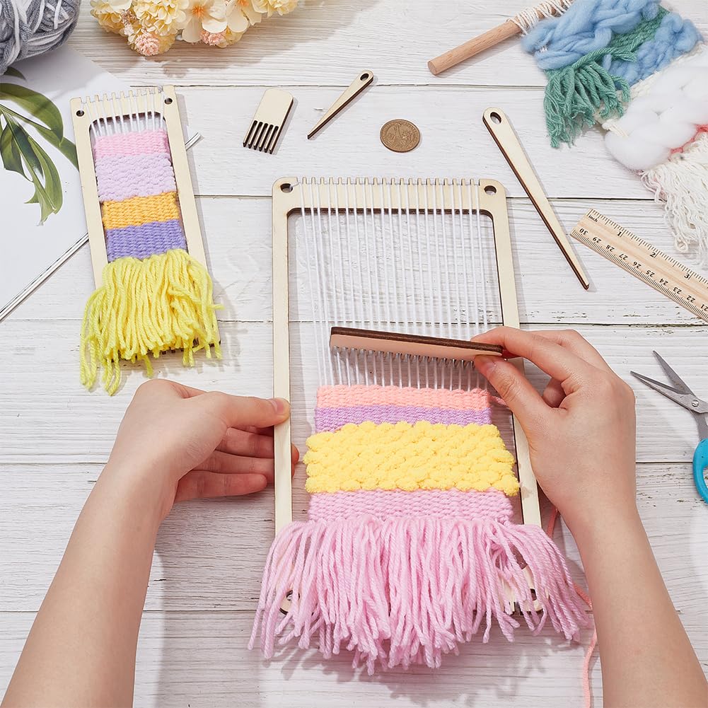 NBEADS 6Pcs Wood Weaving Loom Kit, Bookmark Loom with Weaving Comb and Crochet Needle, Perfect for Adult Beginners and Weaving Lovers