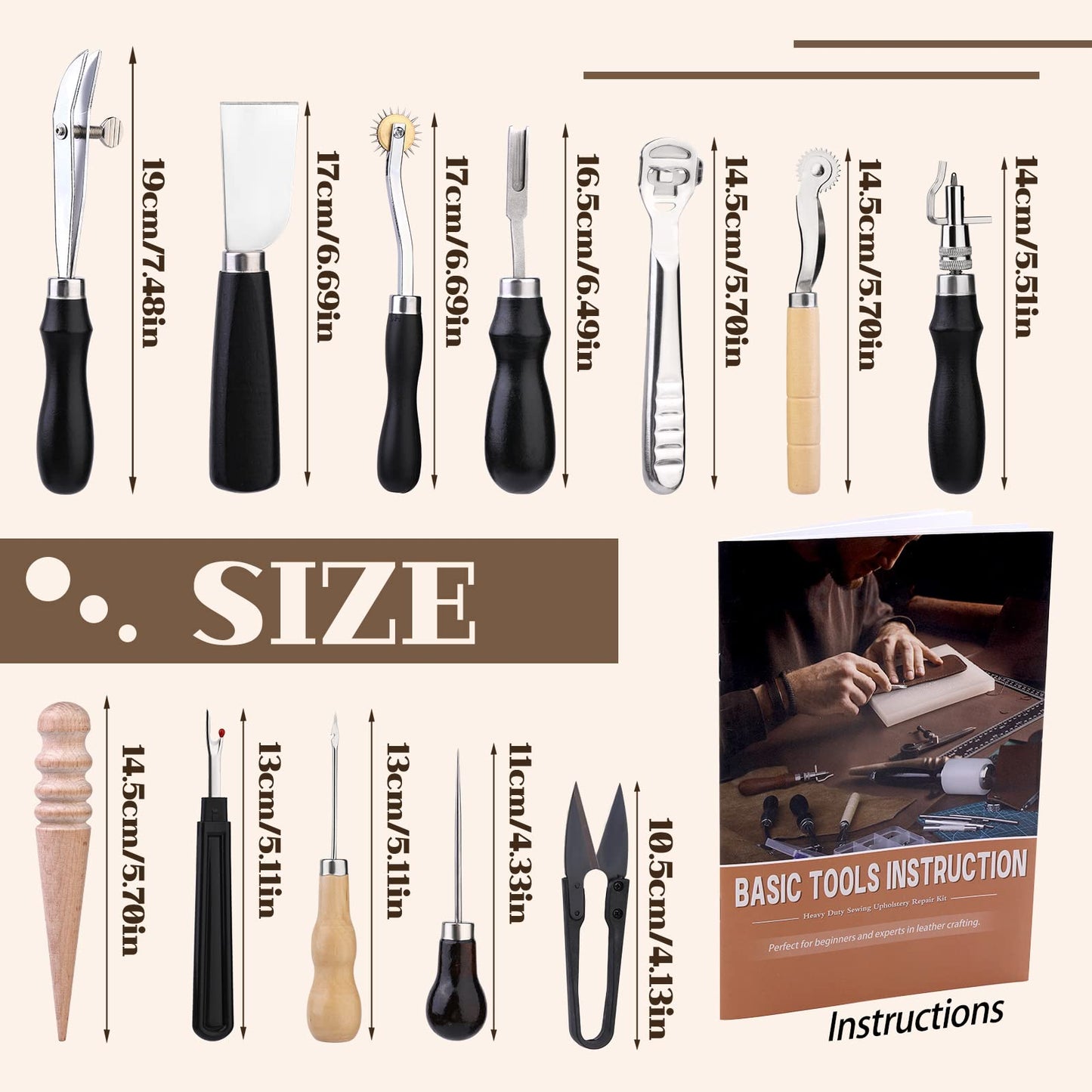 BUTUZE Leather Tooling Kit, Practical Leather Working Tools with Beveler, Groover, Stitching Punch Sewing Thread and Needles - Comes with Roll Bag and Manual