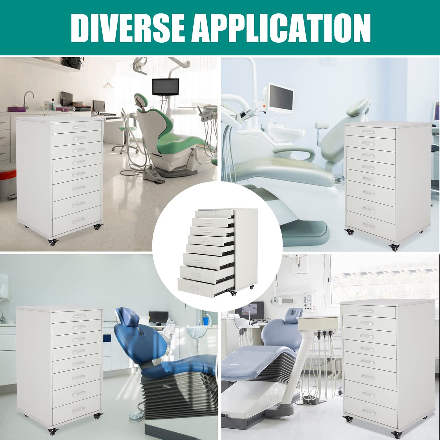 Medical Dental Assistant's Mobile Cabinet Alabama Cart Utility Cart 7 Drawer with Handle, Easy to Pull Out and Push Back. White
