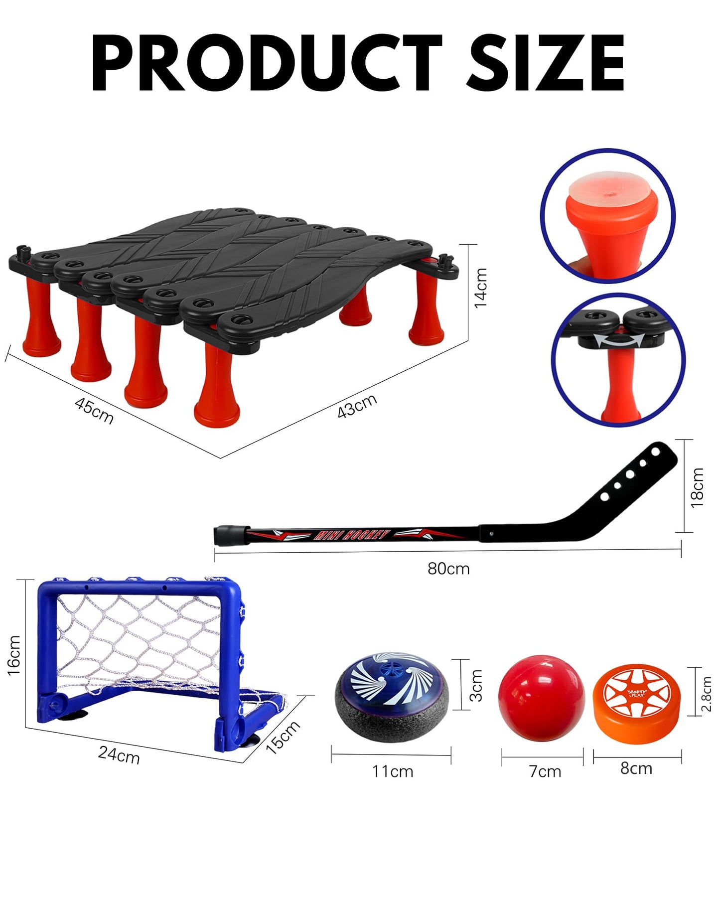 SPORTY PLAY Hockey Stick Handling Trainer – Adjustable Hockey Training Equipment Set with Hover Soccer Ball, Mini Goal & Sticks – Improve Skills & Coordination for Kids & Teens