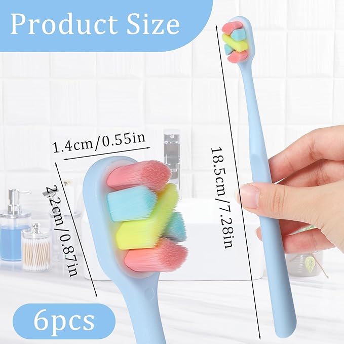 6 Pack Soft Bristle Toothbrush Multicolor Manual Toothbrushes for Sensitive Teeth Tapered with Brush Head Protector Saves Brushing Time for Family Pregnant Elderly