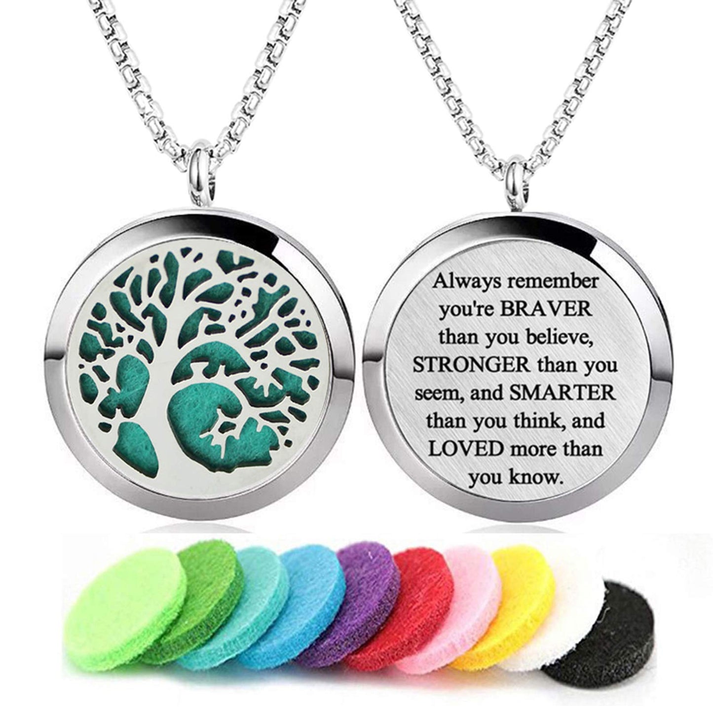 Aromatherapy Essential Oil Diffuser Necklace 316L Stainless Steel Locket Pendant with 24 Inch Chain(Tree of Life)