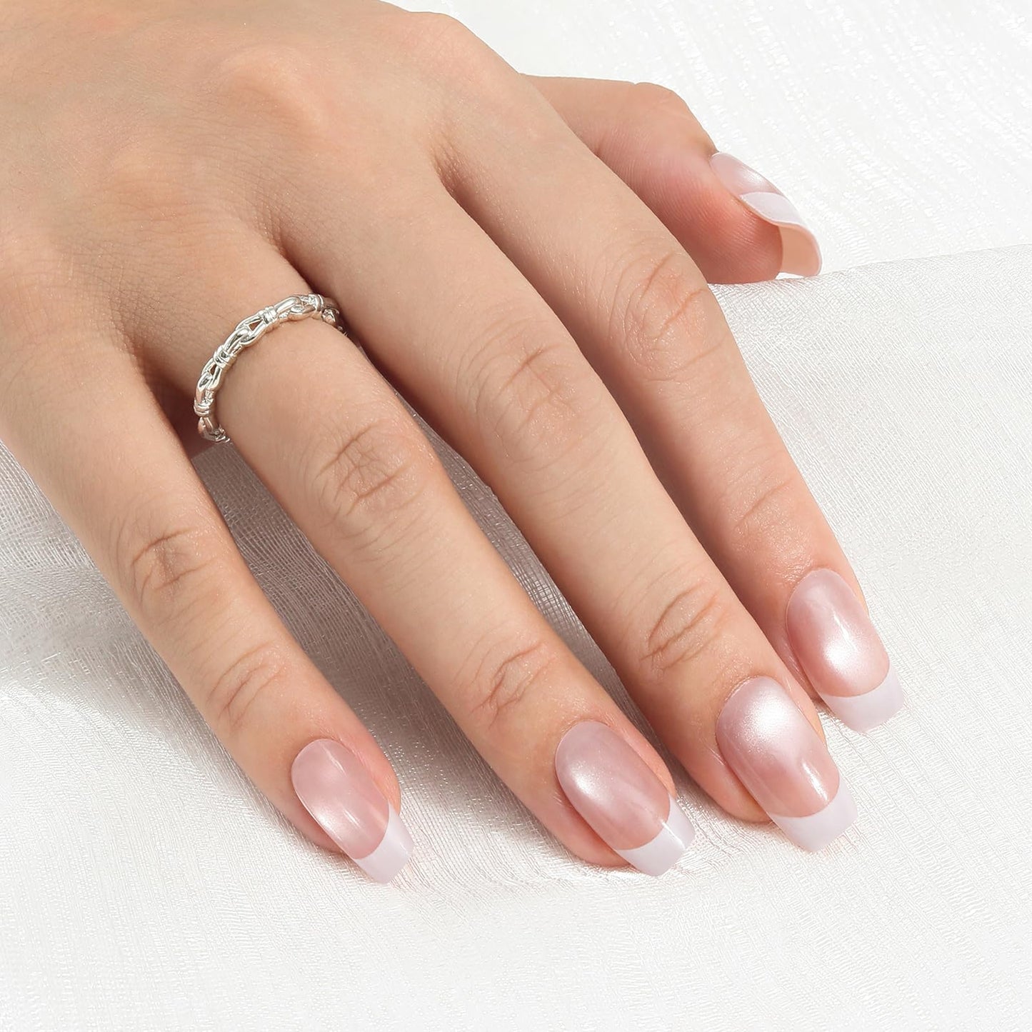 Press on Nails Short Square French Tip 2 Pack, Nude Pink|Caramel Brown Nail Press ons with Gold Glitter - 60Pcs Stick on Nails Kit, Reusable False Nails for Women (L2270_2091)