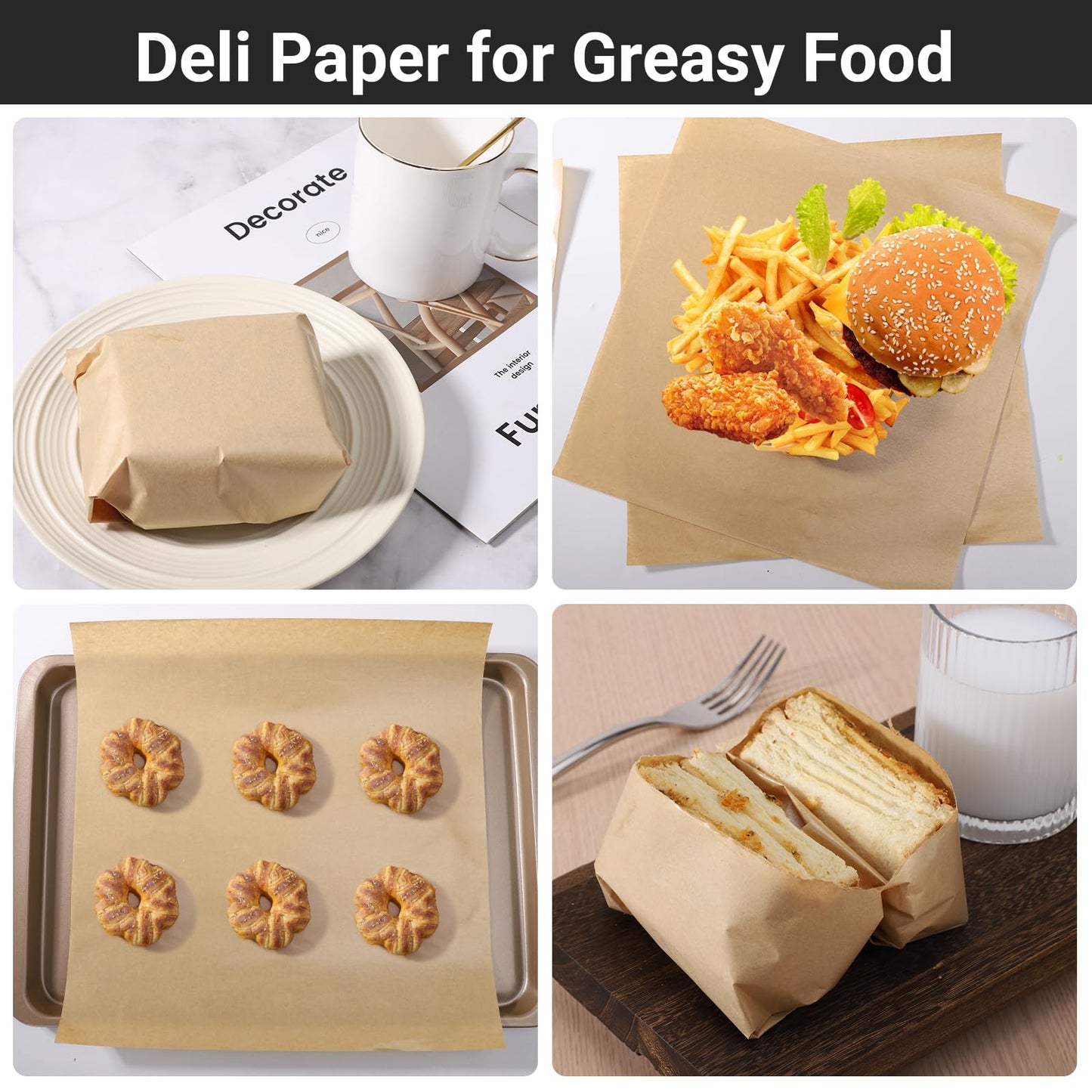EUSOAR Food Service Butcher Paper, 200 Sheets 11.6" x 11.2" Soap Wrapping Paper, Hamberger Sandwich Wraps, Food Basket Liners, Wrapping Tissue, Square Deli Colored Wax Paper Sheets