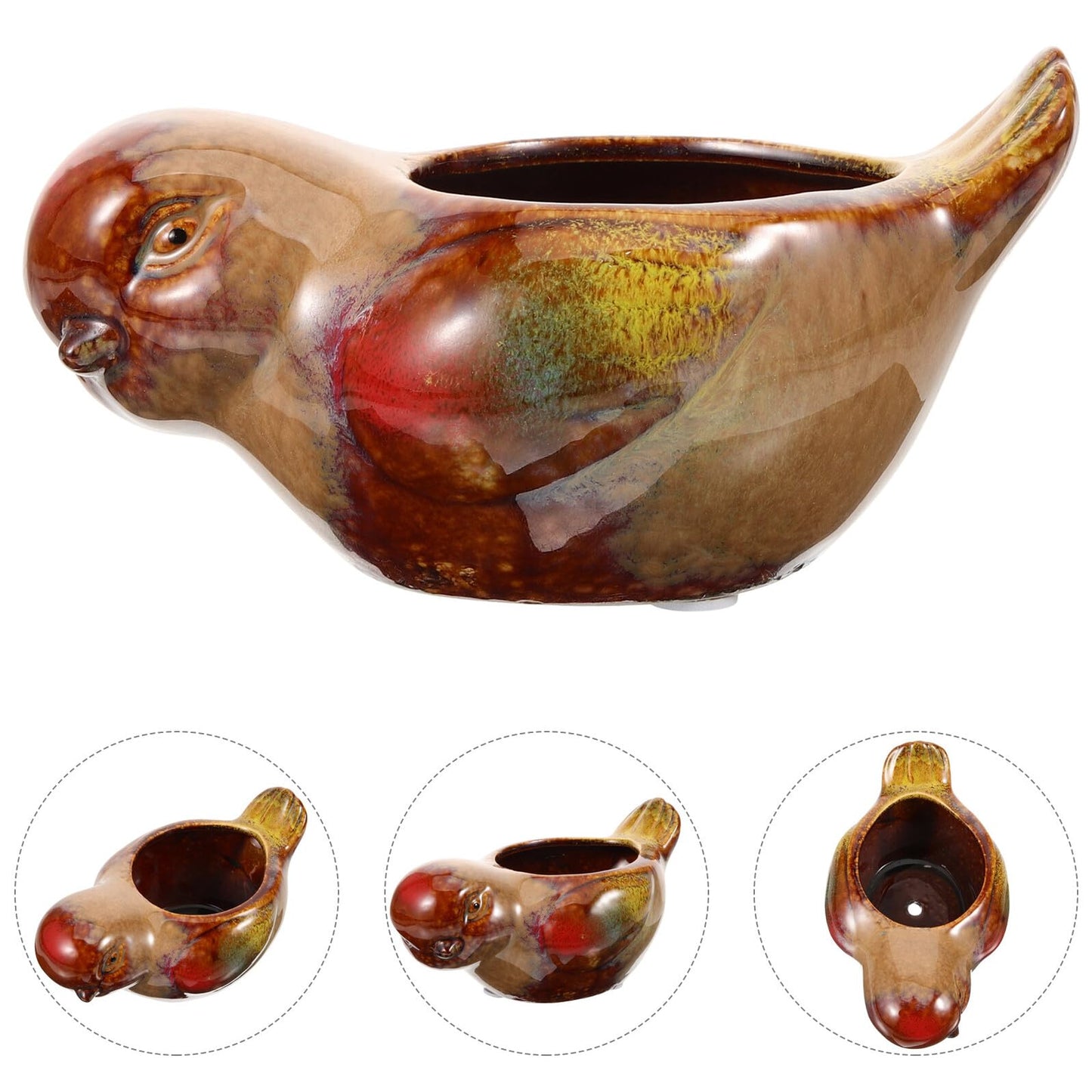 Holibanna Ceramic Succulent Pots Bird Design Small Planter for Indoor Balcony Garden Decorative Flower Pot with Glazed Finish