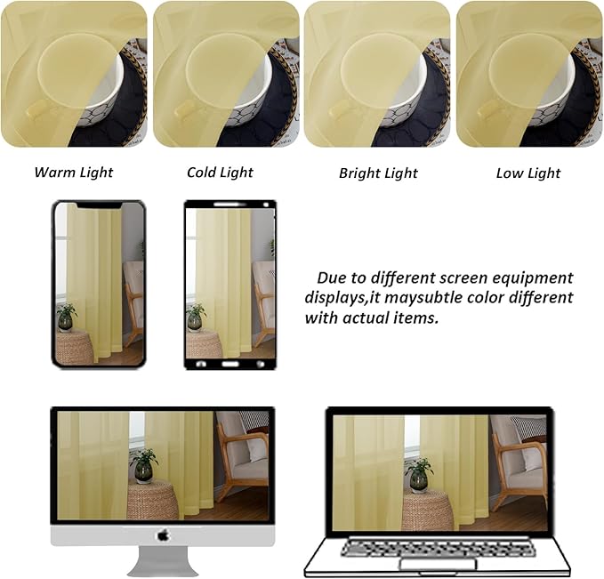 Chyhomenyc Mustard Yellow Sheer Curtains 84 Inches Long, Light Filtering Window Sheer Curtain Panel Drapes, Elegant Rod Pocket Soft Voile for Bedroom Living Room, Each 42Wx84L Inches, 2 Panels