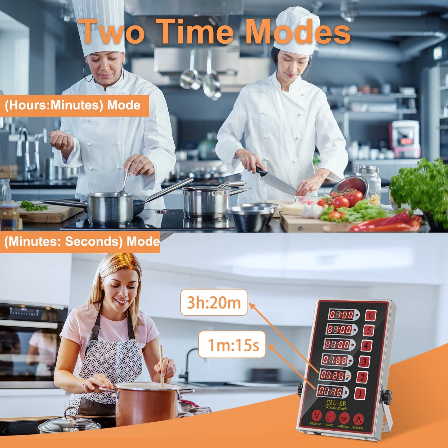 YOOYIST Precision Kitchen Timers for Cooking – 6 Channel Commercial Kitchen Timer Restaurant Kitchen Supplies – Stainless Steel Digital LED Chef Cooking Timer – Reminder Function, Loud Alarm, Black