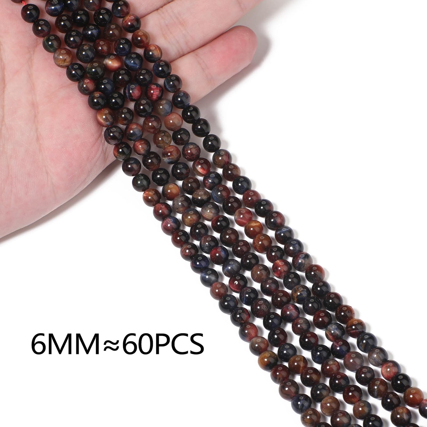 Yochus Natural Tiger Eye Beads, 60Pcs 6MM Milky Way Brown Red Color Enhance Round Loose Stone Bulk, DIY Charm Smooth Gemstone Beads for Jewelry Making