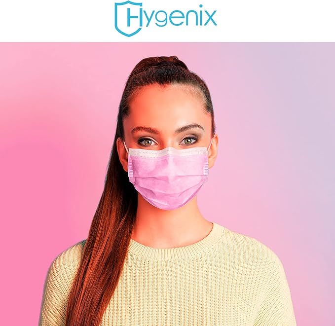 Hygenix Pink 3ply Disposable Face Masks PFE 99% Filter Quality Tested by a US lab(Pack of 50 Pcs)