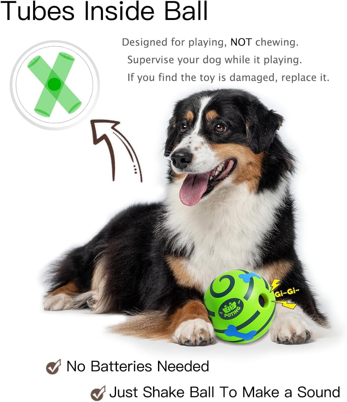 POTING Giggle Ball for Dogs 2 Pack, Glowing Interactive Dog Toys Balls, Rolling Squeaky Toy for Large Medium Small Dogs, Fun Giggle Sounds Attract Attention When Rolled or Shaken - 3.94 inch