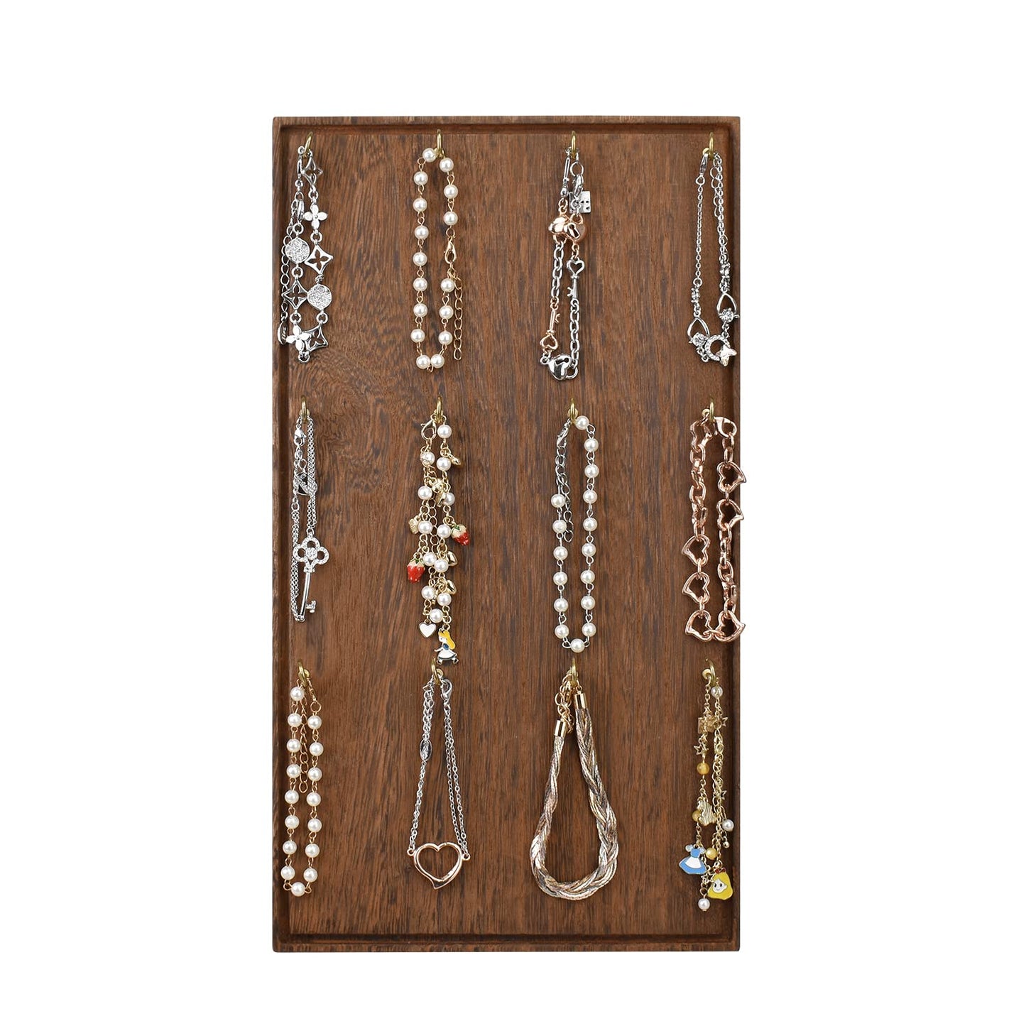 Ikee Design Wooden Jewelry Display Stand with 12 hooks, Earring Display with Hooks, Bracelet, Earring, Keychain Stand for Selling,7.8W x 7.8D x 15.9H in, Brown Color