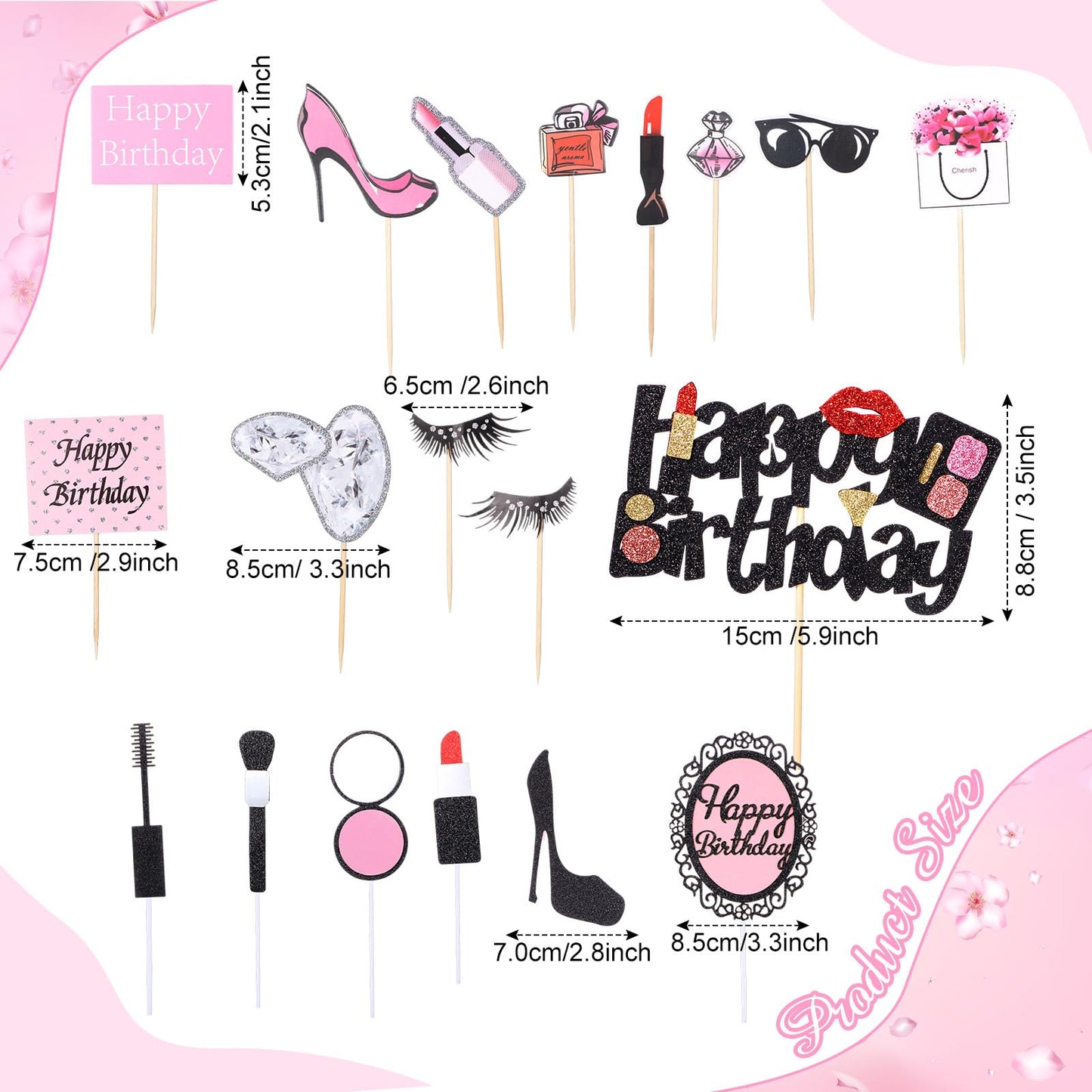 Beeveer 42 PCS Makeup Cake Topper Decorations Cosmetics Theme Bridal Cake Topper Party Lipstick Perfume Picks for Bridal Shower Birthday Partys