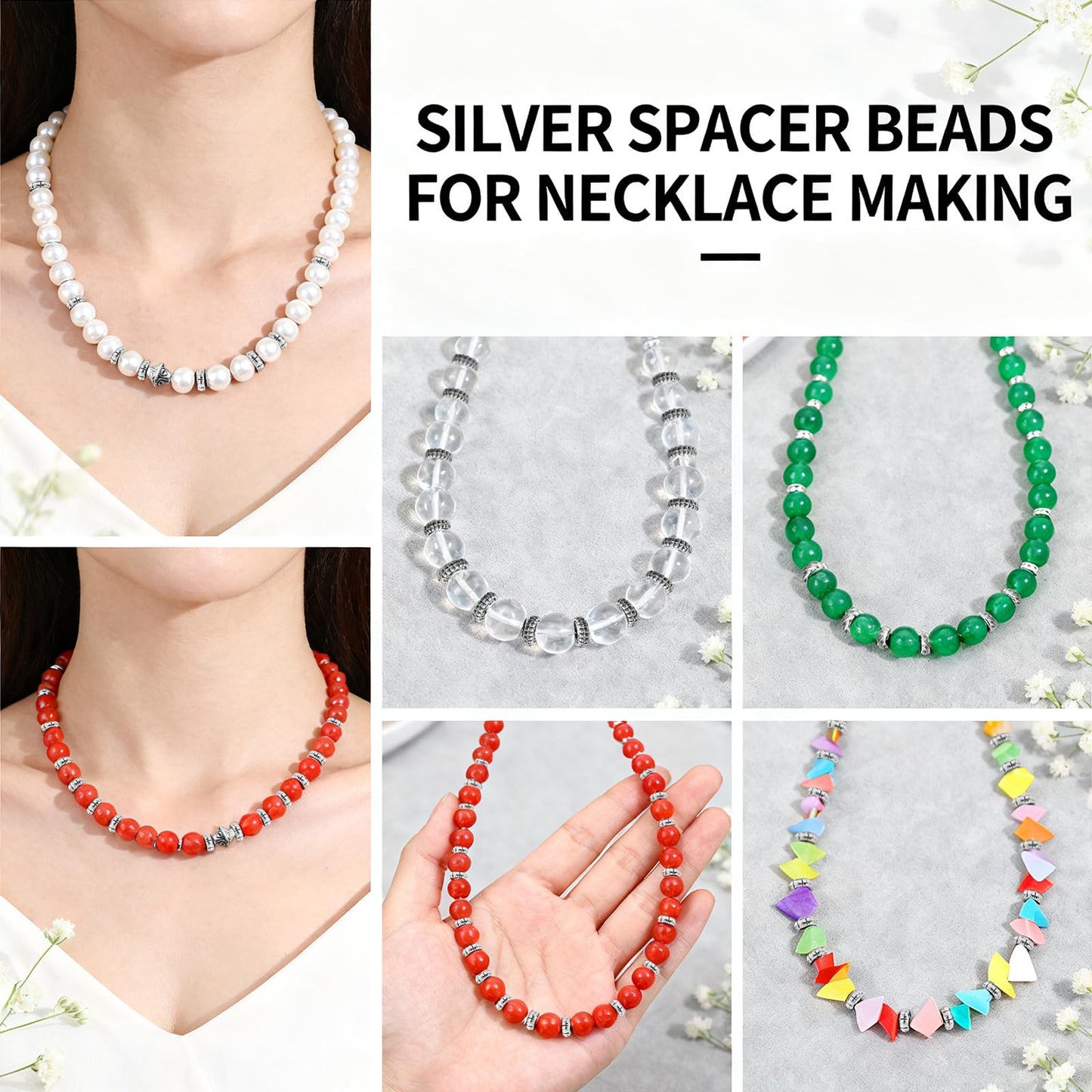 600pcs Silver Spacer Beads for Jewelry Making- 5-8mm Metal Beads Spacer with Storage Box for Bracelets, Necklaces & DIY Crafts