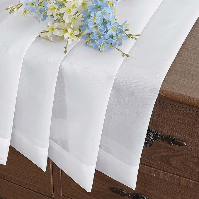 White Window Sheer Curtains 45 Inches Length, Voile Short Curtains for Living Room Bedroom, Modern Soft Window Drapes 2 Panels Set, Top Dual Rod Pocket Design, 2x42Wx45L Inches