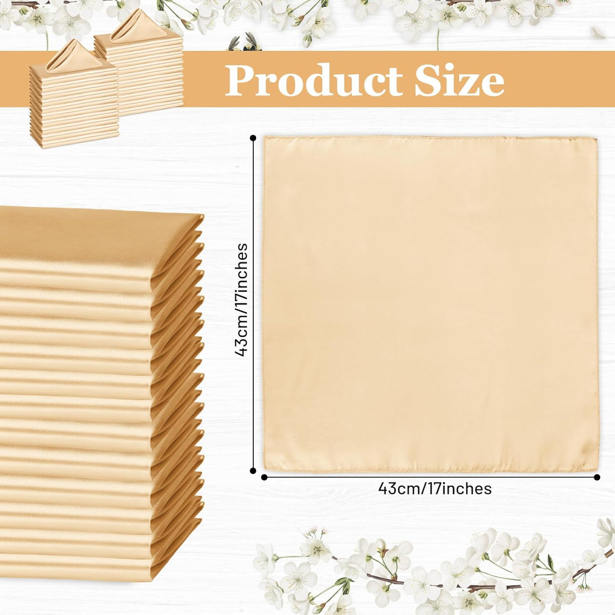 Bailarina 80 Pack Gold Satin Napkins,17x17 Inches Wedding Napkins Square Soft Silky Table Napkins Bulk Decorative Elegant Cloth Napkin for Party Decoration, Banquet,Wedding,Graduation
