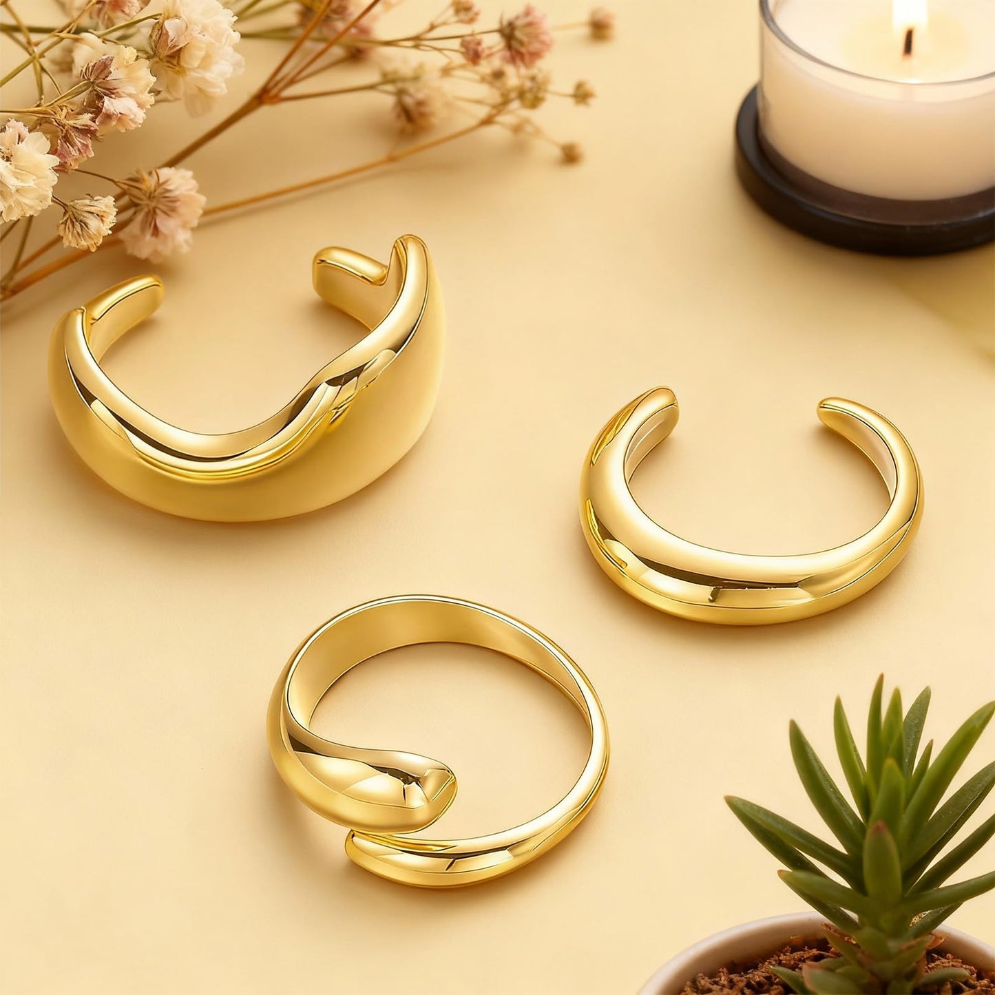 KHRYPTXH Chunky Gold Bangle Bracelet Set for Women, Trendy Big Stackable 14k Gold Plated Bangles, Fashion Jewelry for Women, Statement Cuff Bracelet Stack for Daily Wear Party Events