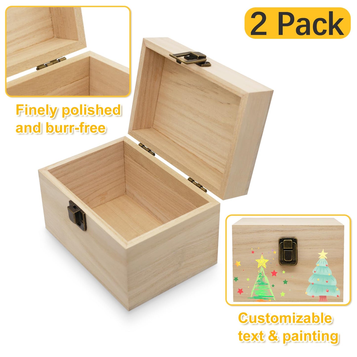 DSYIL Index Card Holder Box 3x5, Wooden Card Box with 100 Dividers, Recipe Cards Case, Business Card Organizer for Flash Card, Notecards and Study Cards, 2 Pack