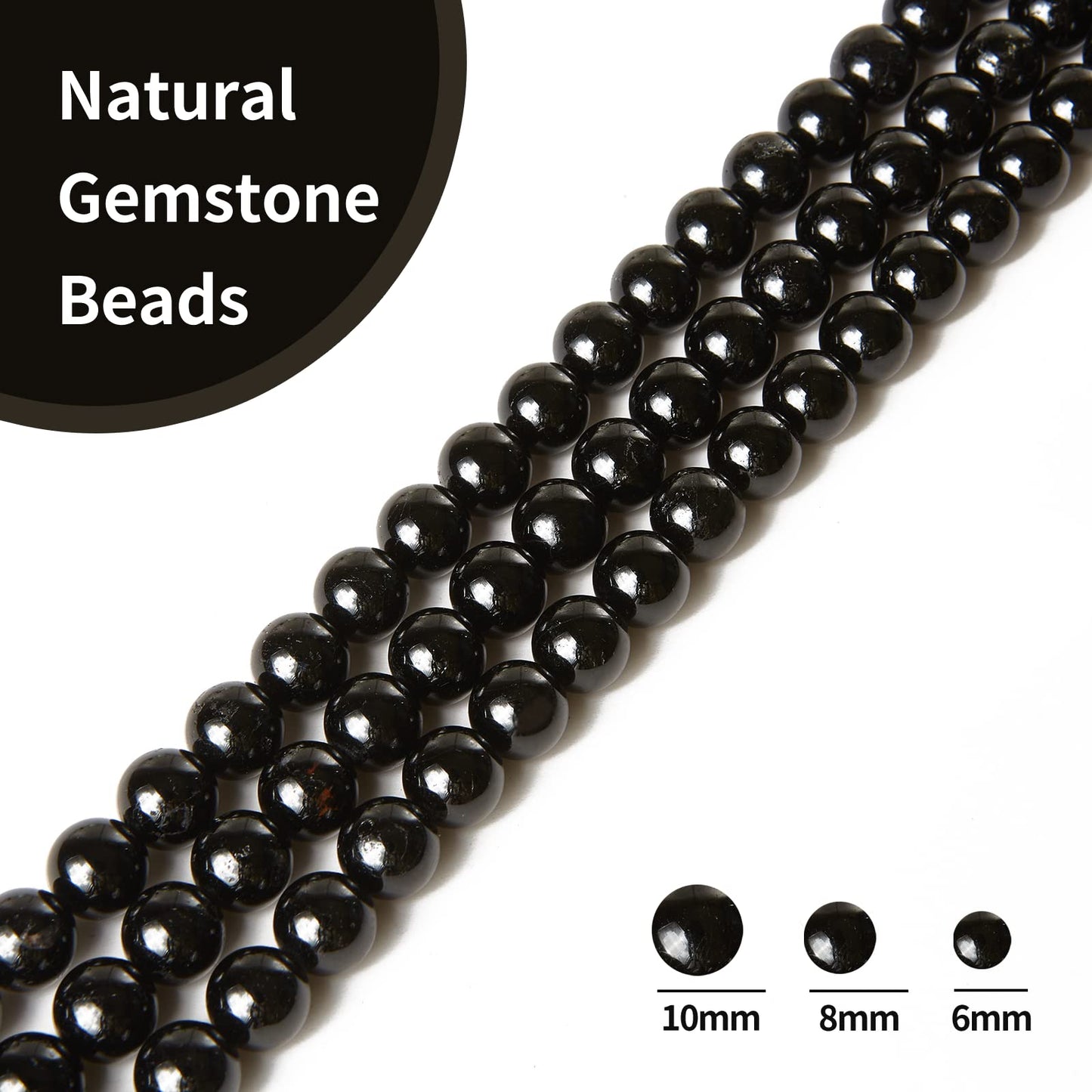 45pcs 8mm Natural Black Tourmaline Beads Gemstone Beads Round Loose Beads for Jewelry Making