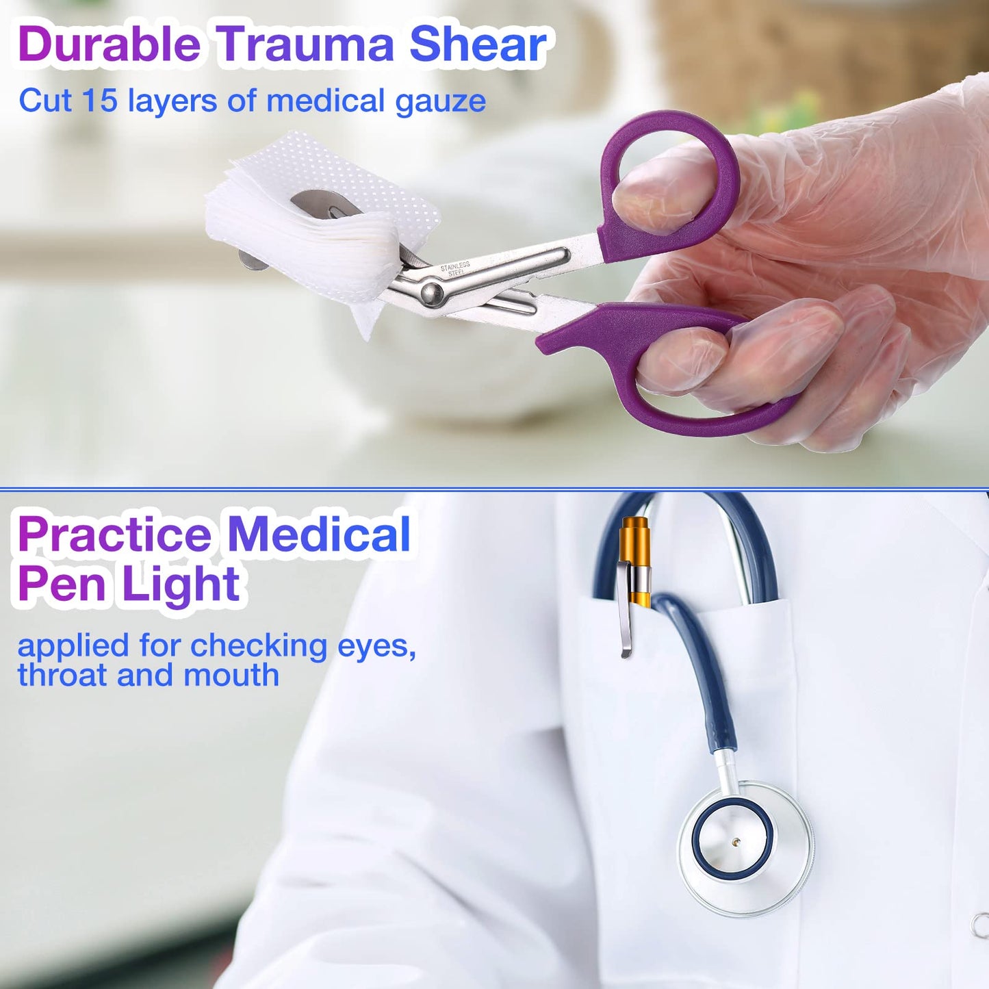 Chumia 24 Pack Trauma Shears Pen Light Bulk for Nurses Nursing Scissors with Pupil Gauge Bandage Nurse Scissors LED Penlight Medical Accessories Gifts for Doctor CNA RN First Aid EMT EMS (Rainbow)